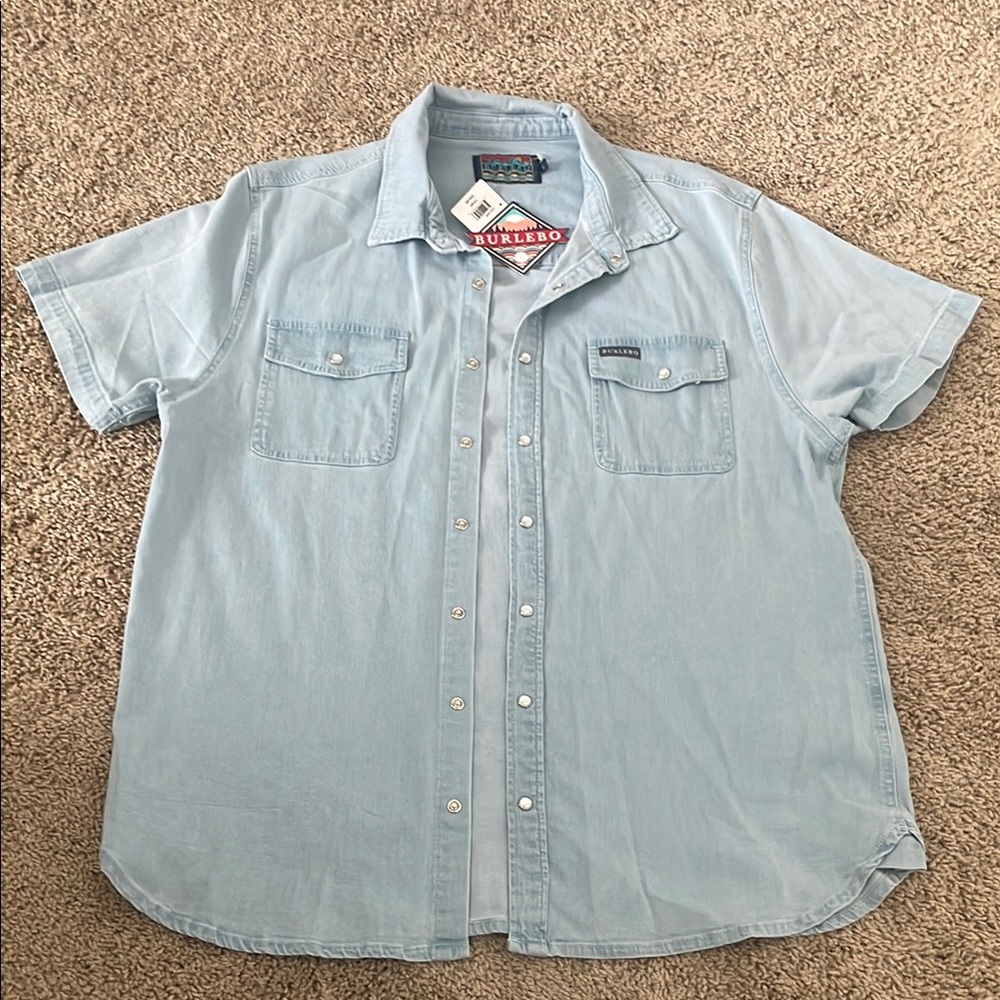 NWT BURLEBO Men’s Light Blue Denim Shirt